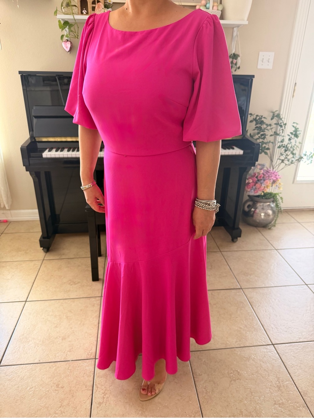 Taylor Fuchsia Maxi Dress with Flutter Sleeves